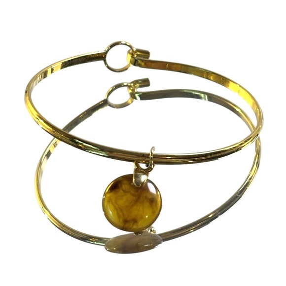 VINTAGE  bangle clip brown round stone‎ Bracelet Gift idea for her - Picture 1 of 7